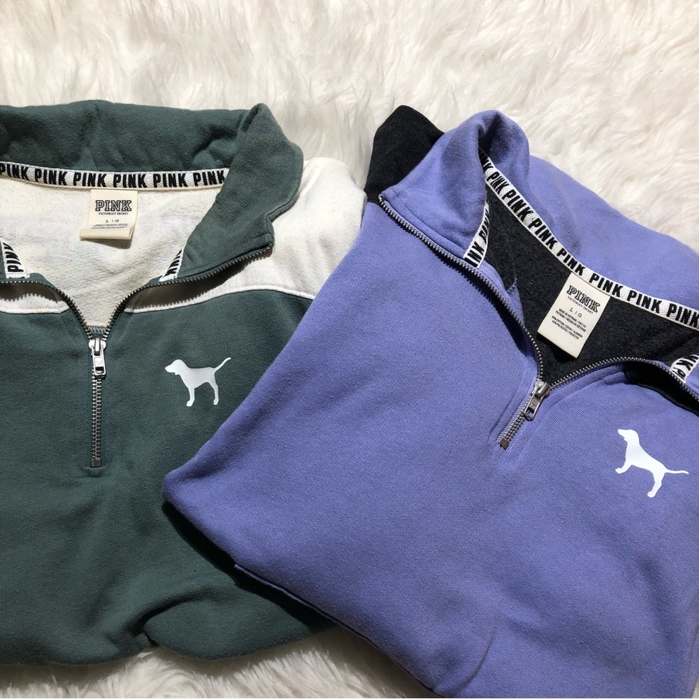 Pink Victoria’s Secret Large L quarter zip sweatshirts purple green sweaters
